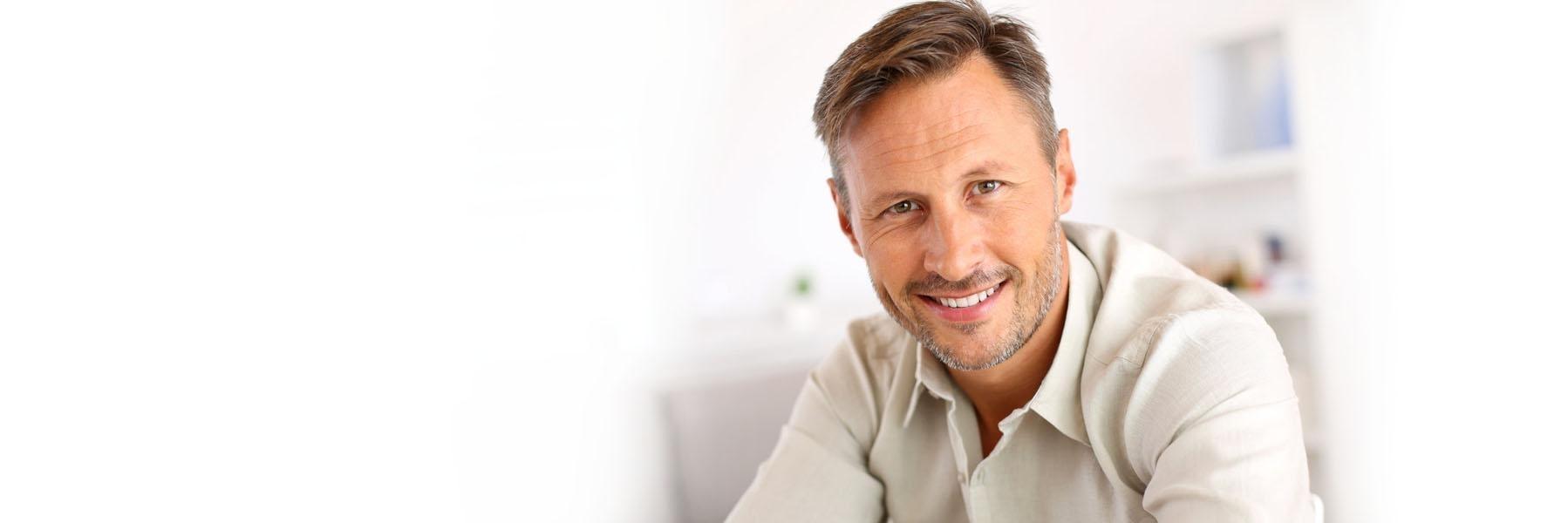 Man smiling after getting dental bridges in Aurora, IL